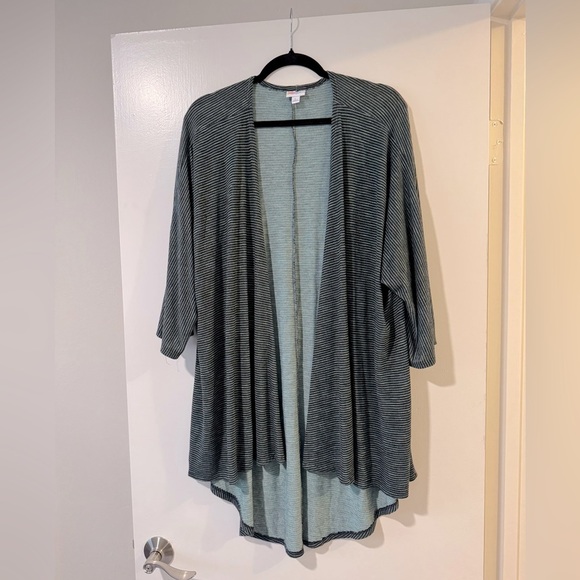 LuLaRoe Sweaters - LuLaRoe Striped Open Front Cardigan black and green high low